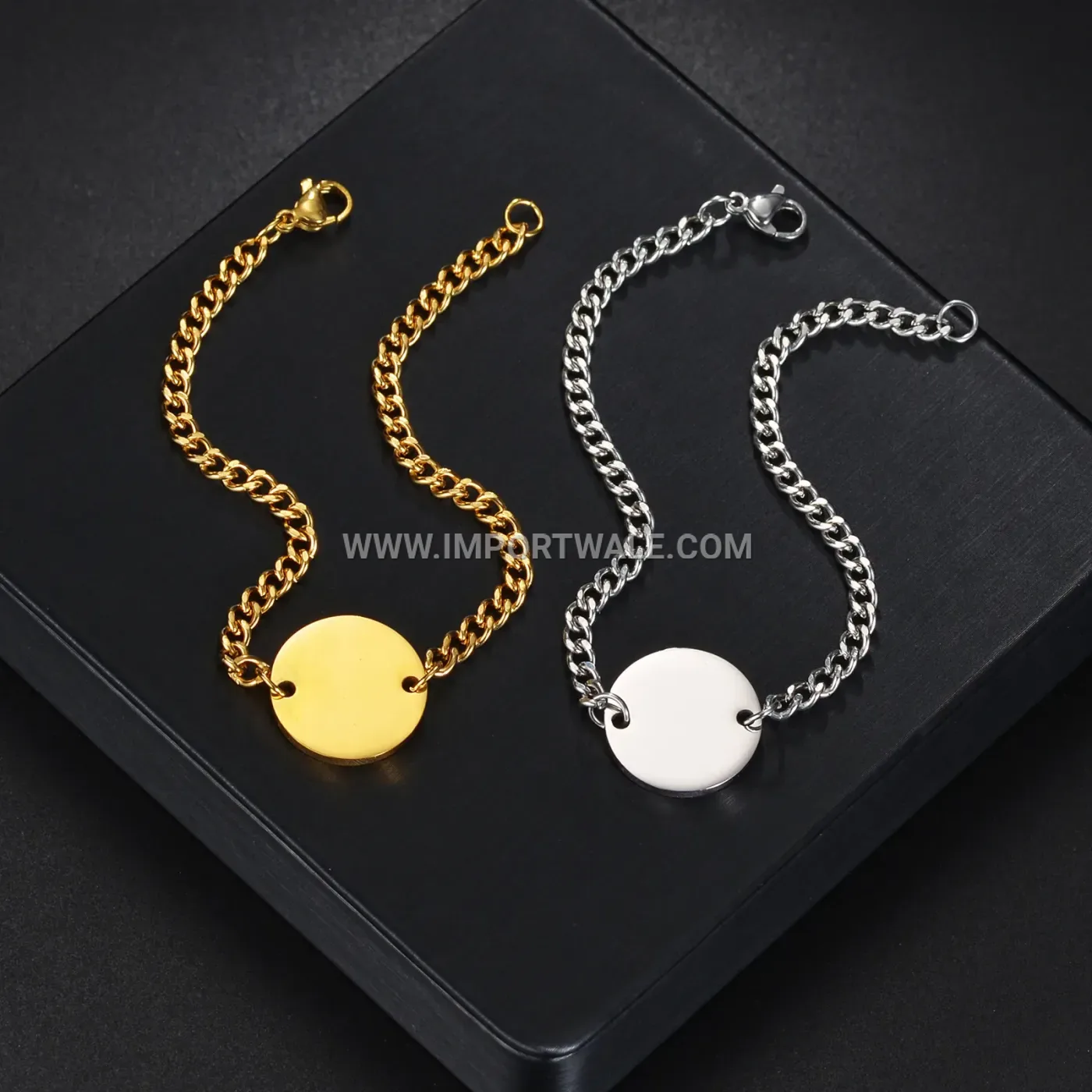 Stainless Steel Circular Charm Chain Bracelet Set for Couples