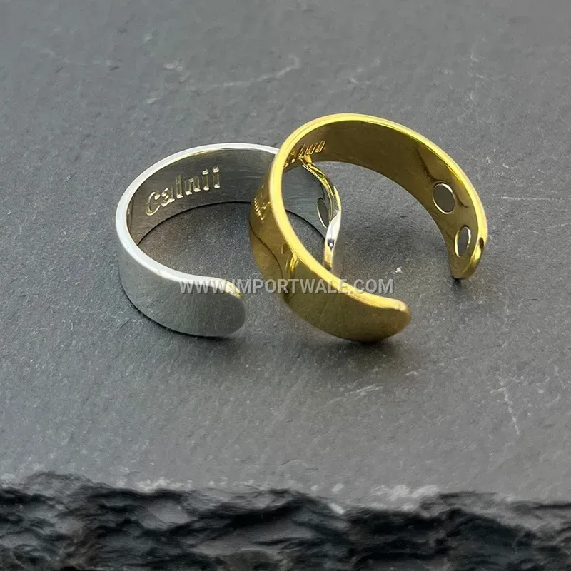 Adjustable Stainless Steel Magnetic Open Ring with Engraved Inner Band