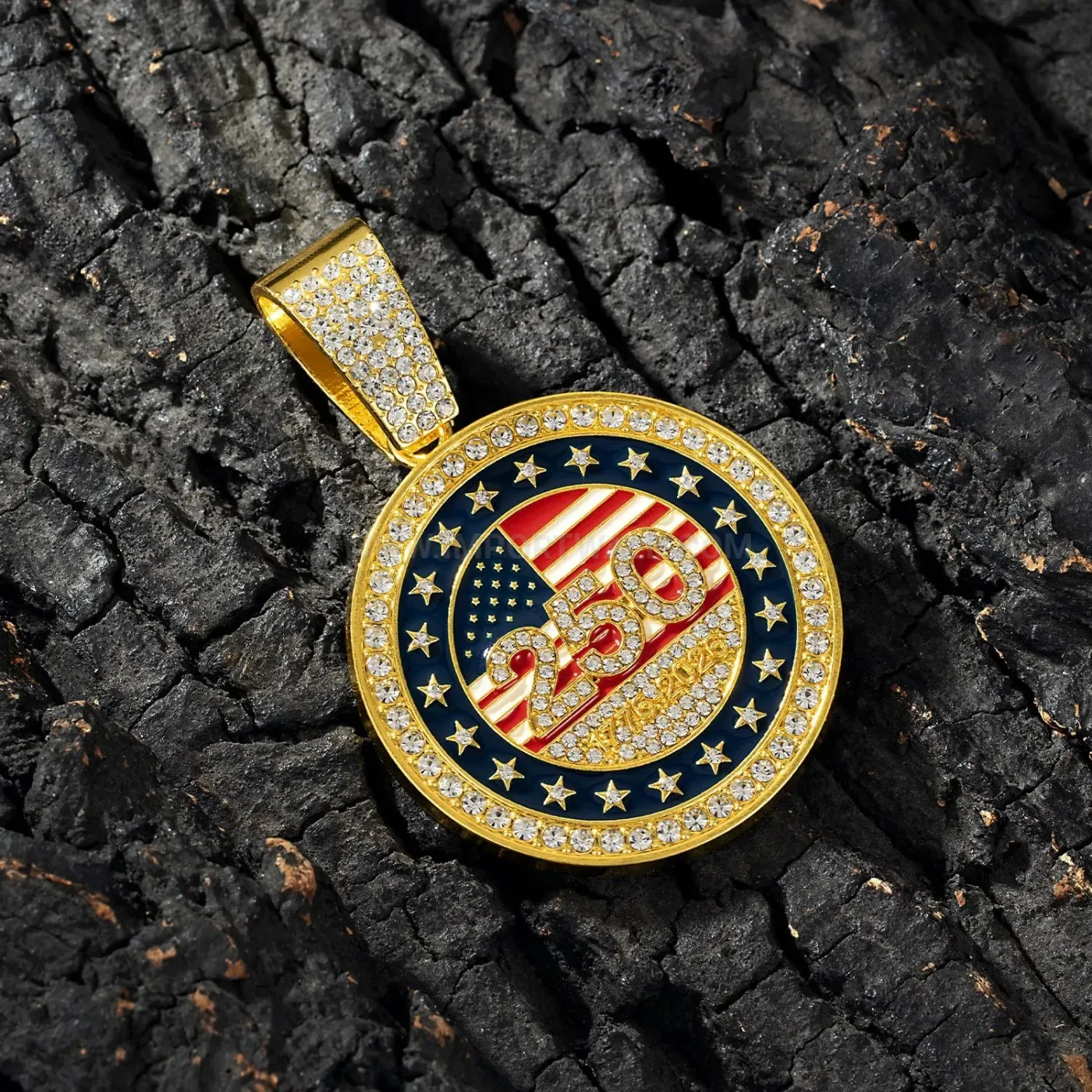 Iced Out US Flag 250th Anniversary Medallion Pendant