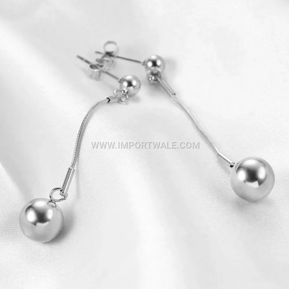 Sleek Stainless Steel Ball Drop Earrings with Gold Finish