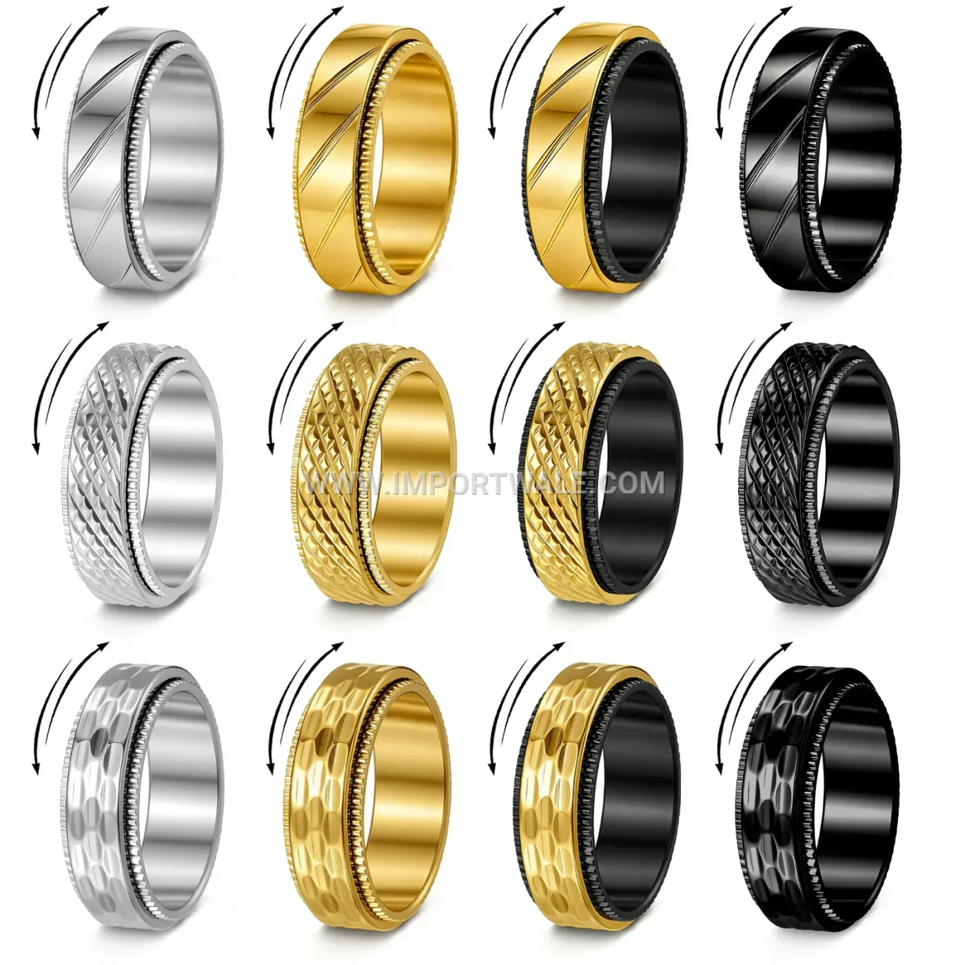 Vintage Textured Stainless Steel Spinner Band Ring