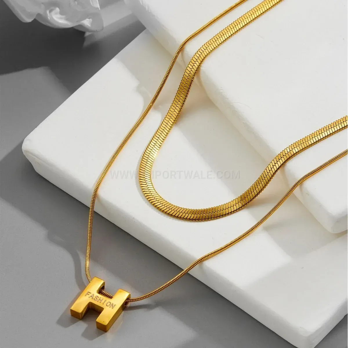 Modern Double Layer Snake Chain Letter H Titanium Steel Necklace