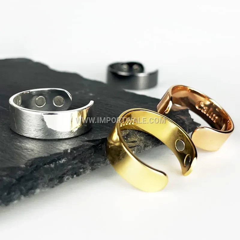 Polished Stainless Steel Dual Magnet Open Band Ring