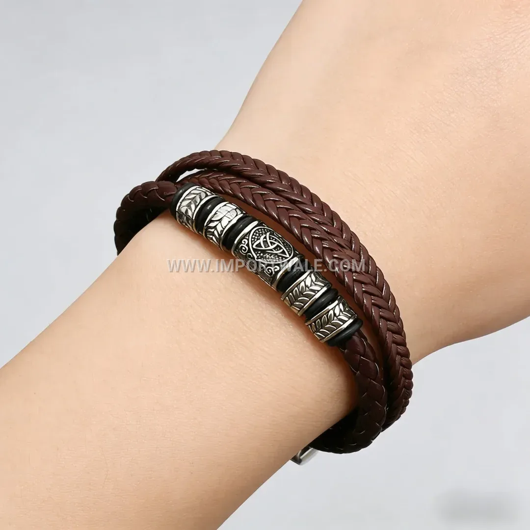Handwoven Retro Totem PU Leather Magnetic Bracelet