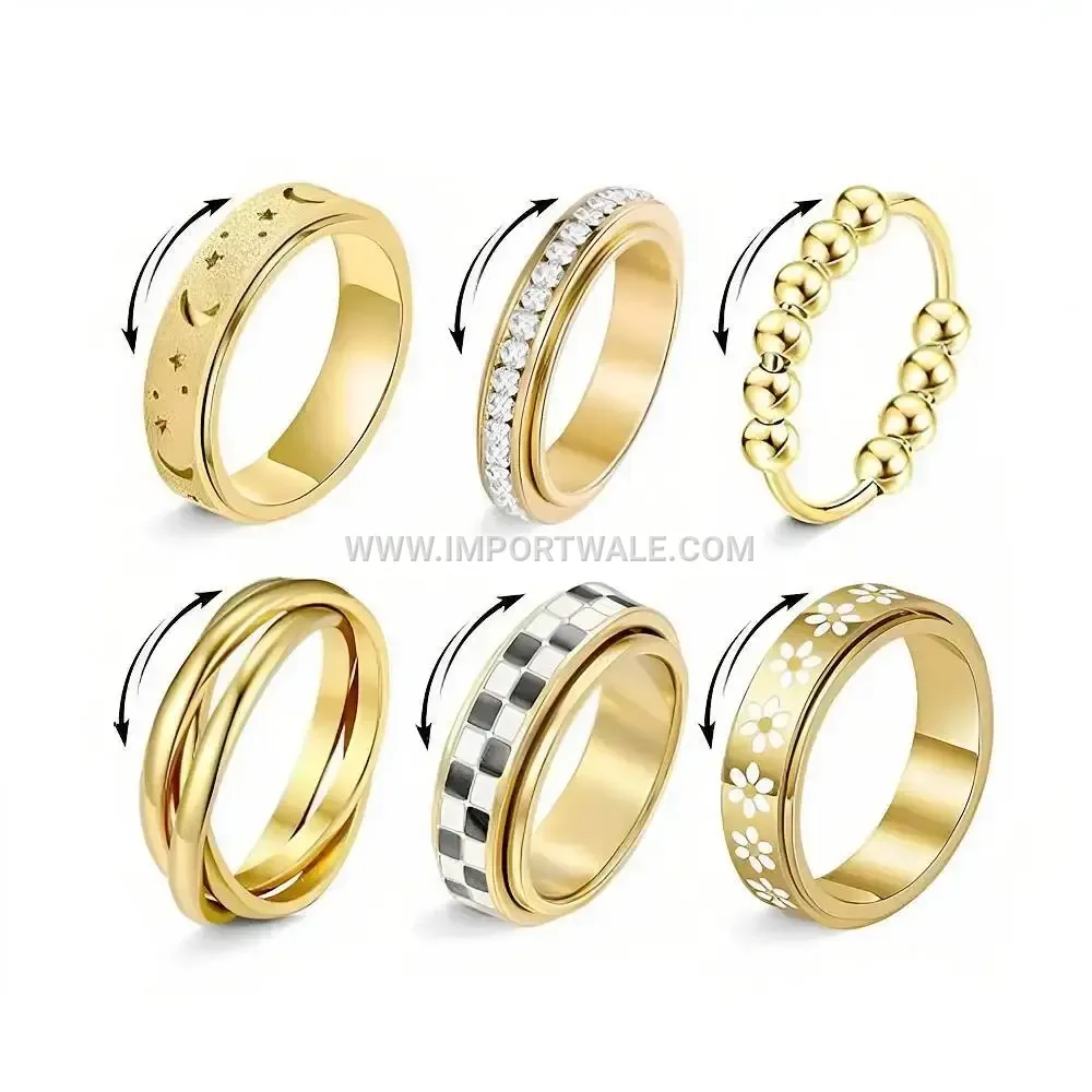 18K Gold Plated Rotatable Stainless Steel Zircon Ring