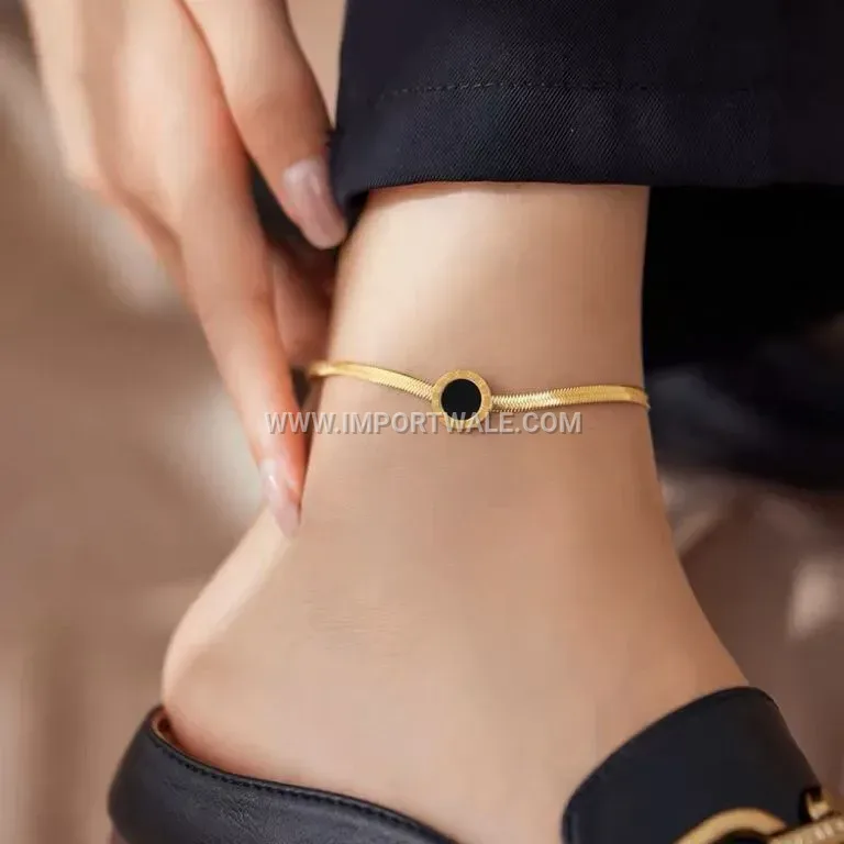 Roman Numeral Engraved Coin Gold Stainless Steel Anklet