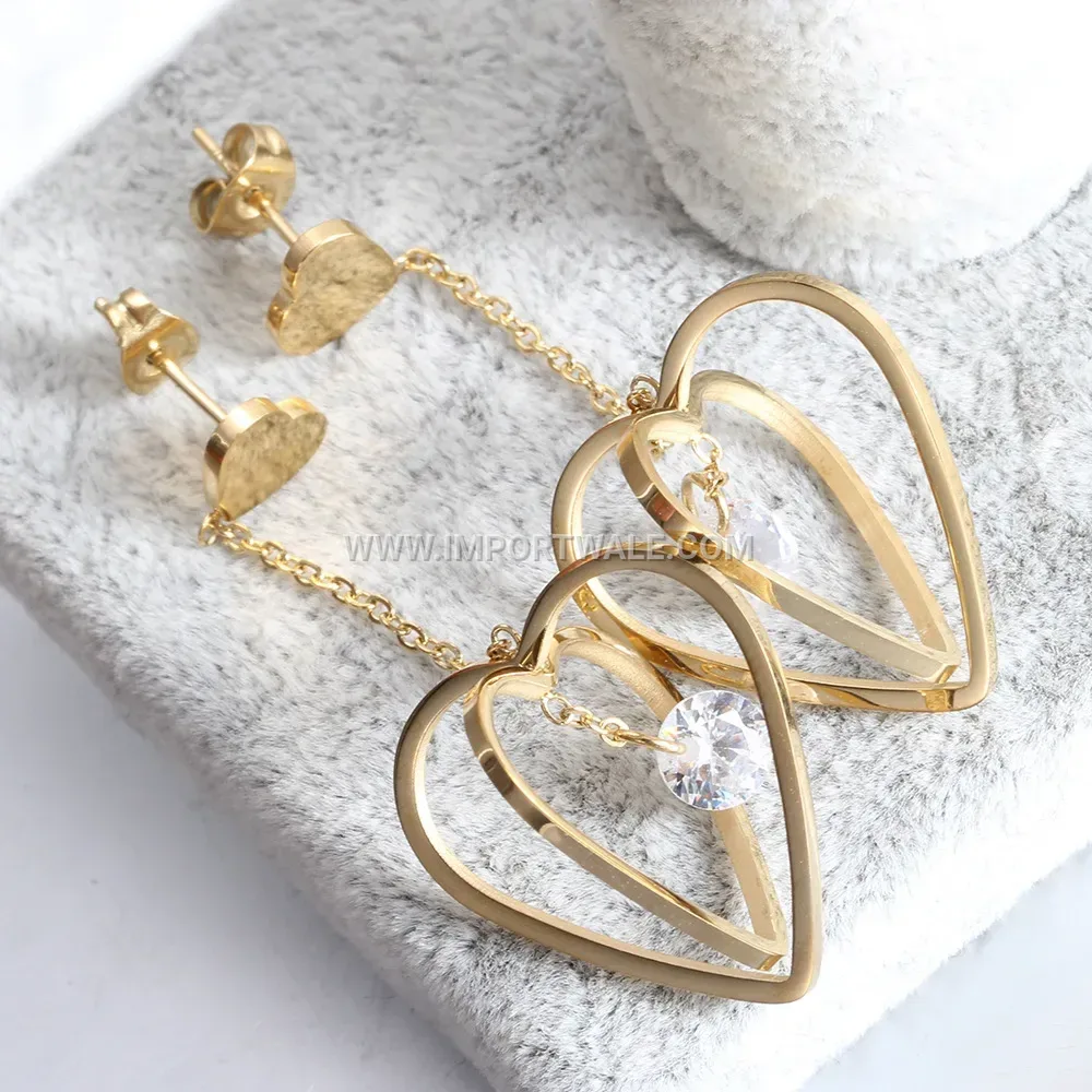 Rhinestone Embedded 3D Openwork Heart Stainless Steel Earrings