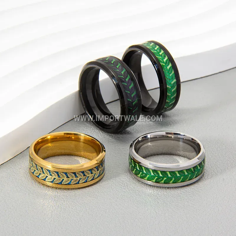 Stainless Steel Luminous Olive Leaf Band Ring