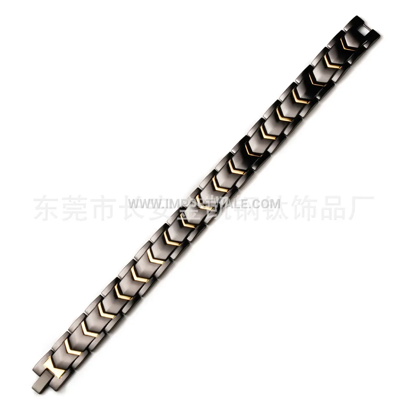 Men's Titanium Steel M-Letter Magnetic Bracelet in Black and Gold