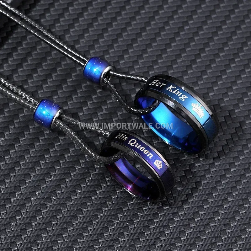 Stainless Steel Color Changing King Queen Pendant Necklace