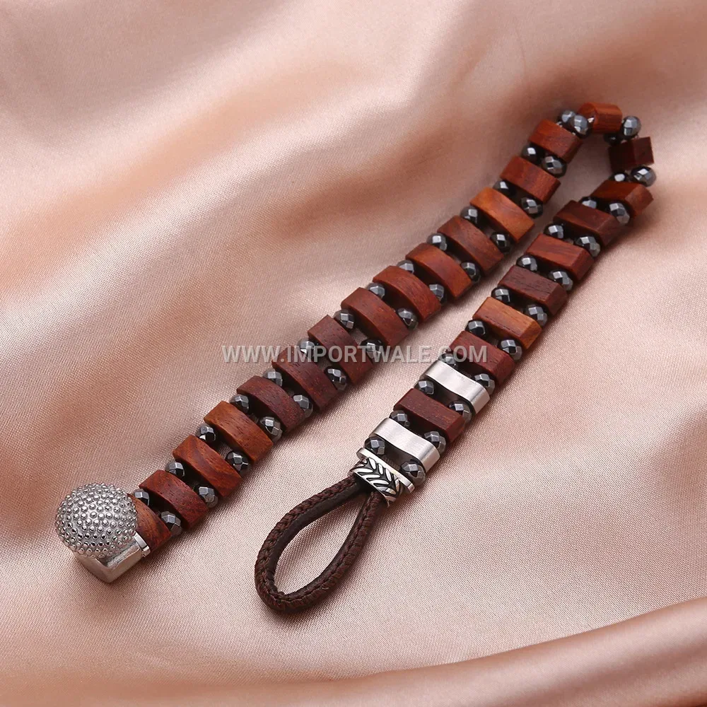 Vintage Wood Accent Chain Link Titanium Steel Men Bracelet