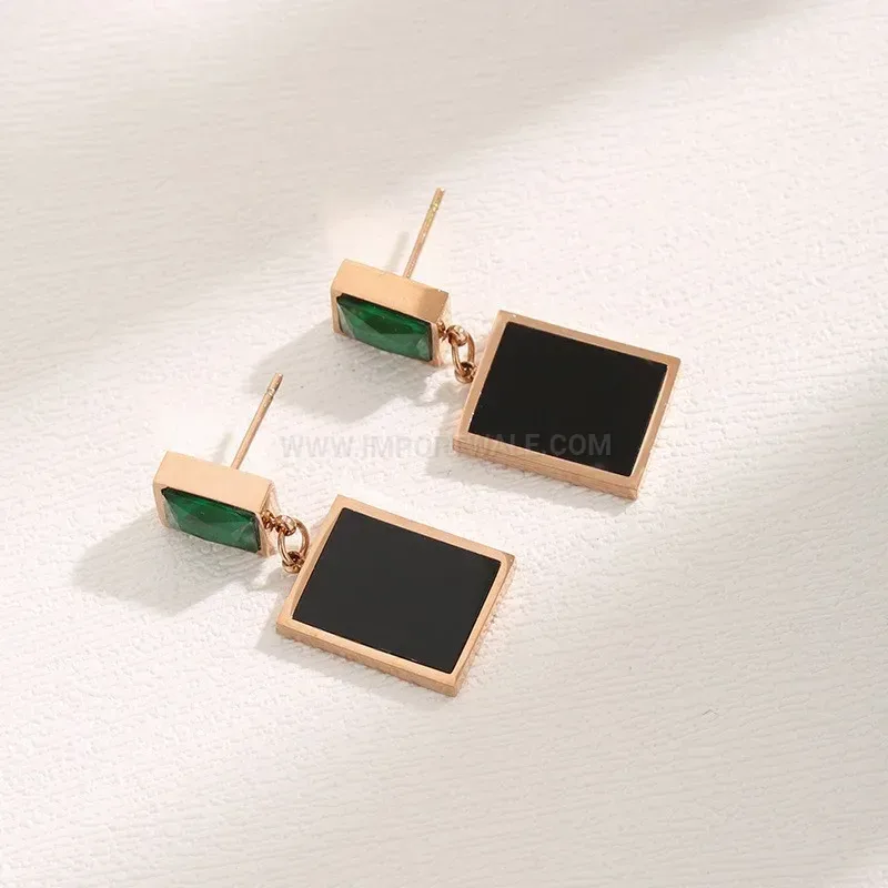 Geometric Titanium Steel Square Tag Drop Stud Earrings