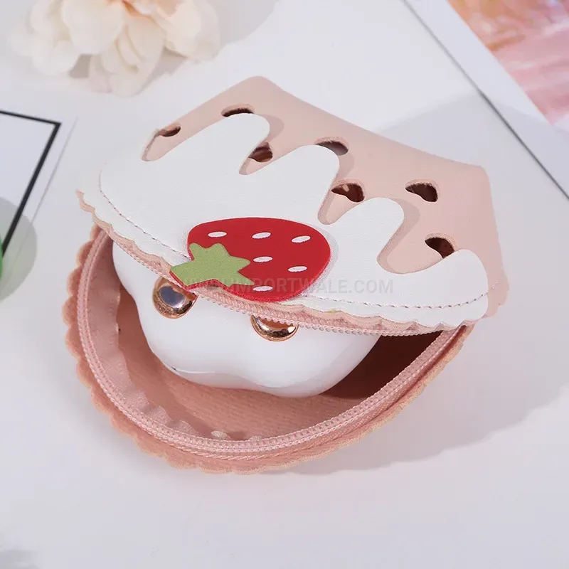 Classic Minimalist Strawberry Pattern Semicircle PU Leather Mini Pouch