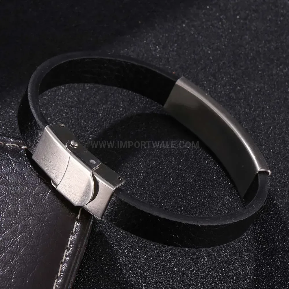 Textured Microfiber Leather Strap Bracelet with Stainless Steel Hardware