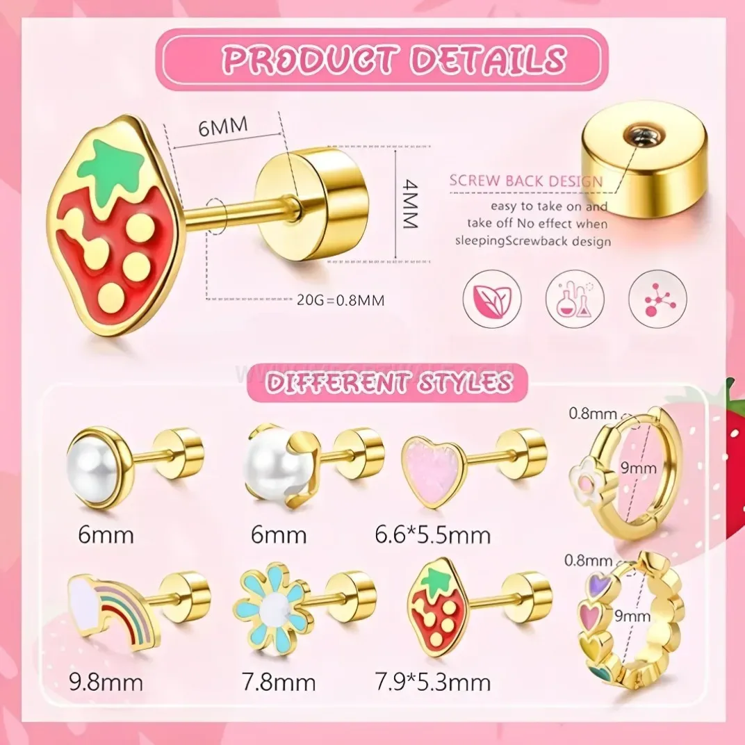 Elegant Playful Enamel Stainless Steel Piercing Stud Earring Set