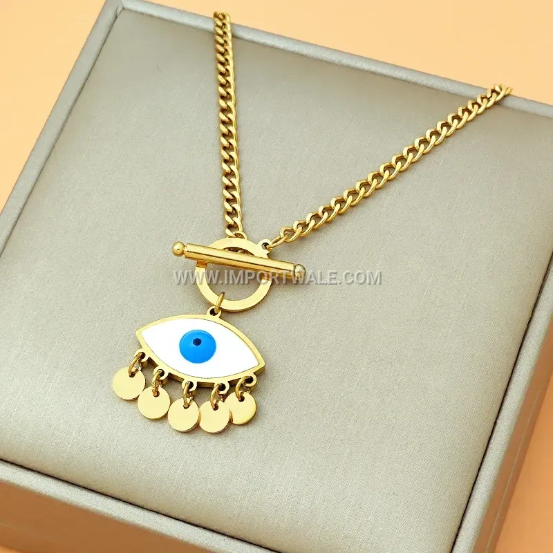 Mystic Evil Eye Shell Tassel Titanium Steel Choker Necklace