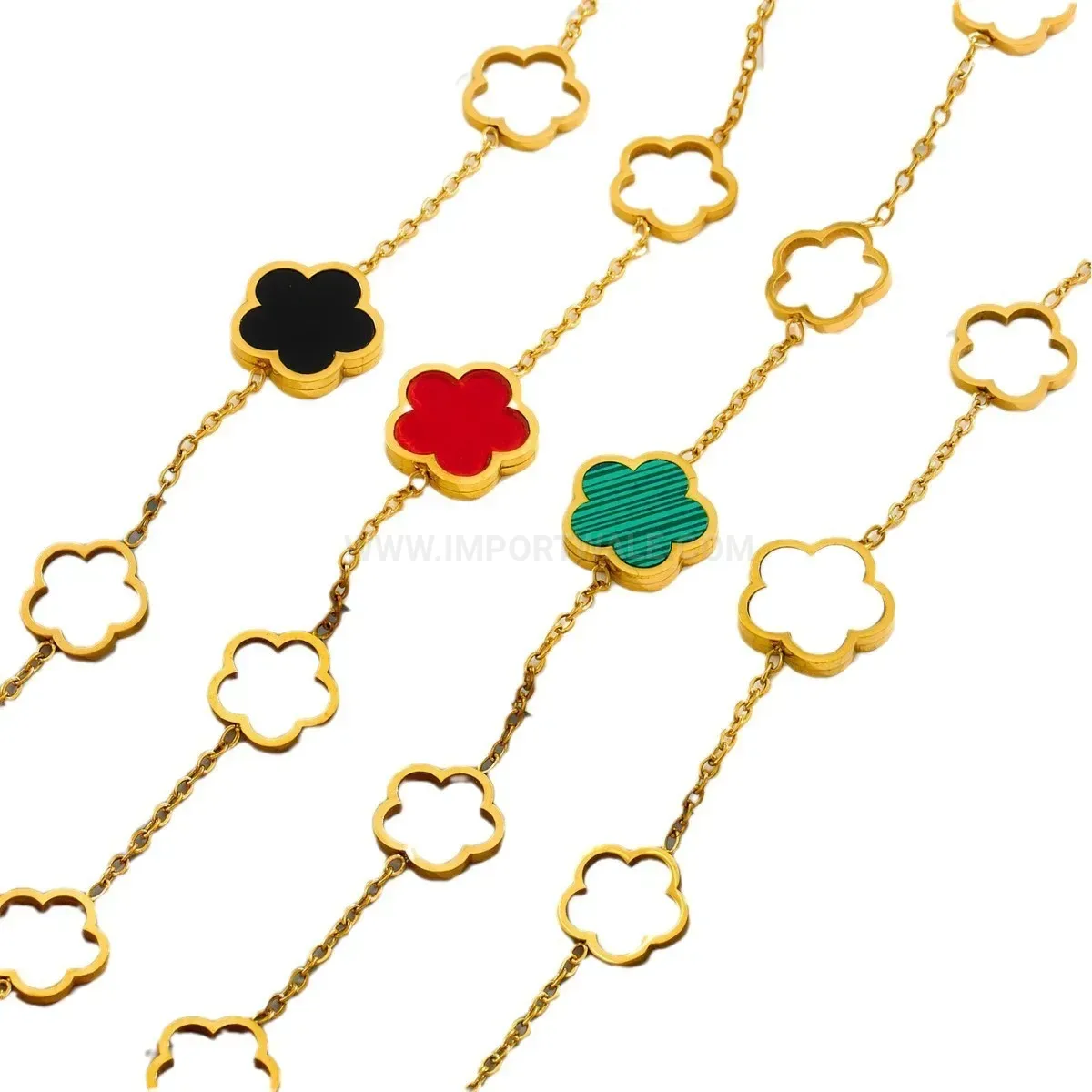 Premium Titanium Steel Five Leaf Clover Floral Jewelry Set