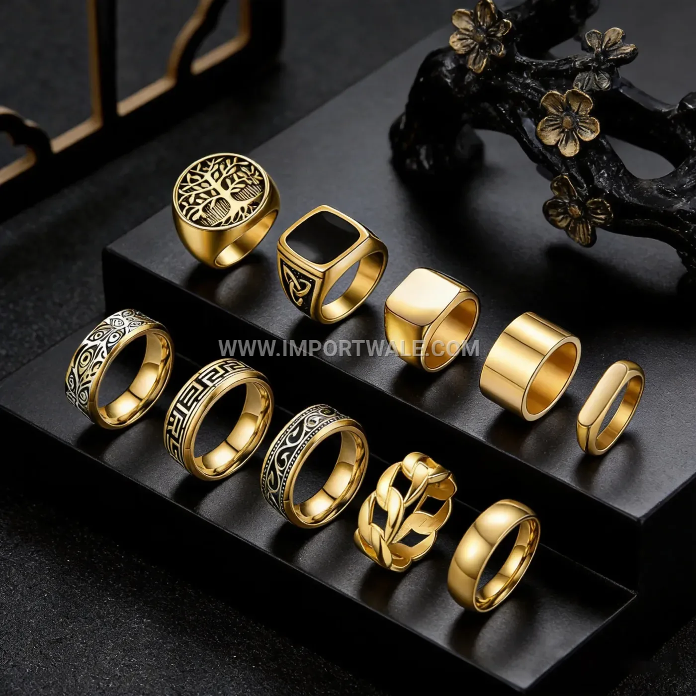 Vintage Geometric Stainless Steel Band Ring Set