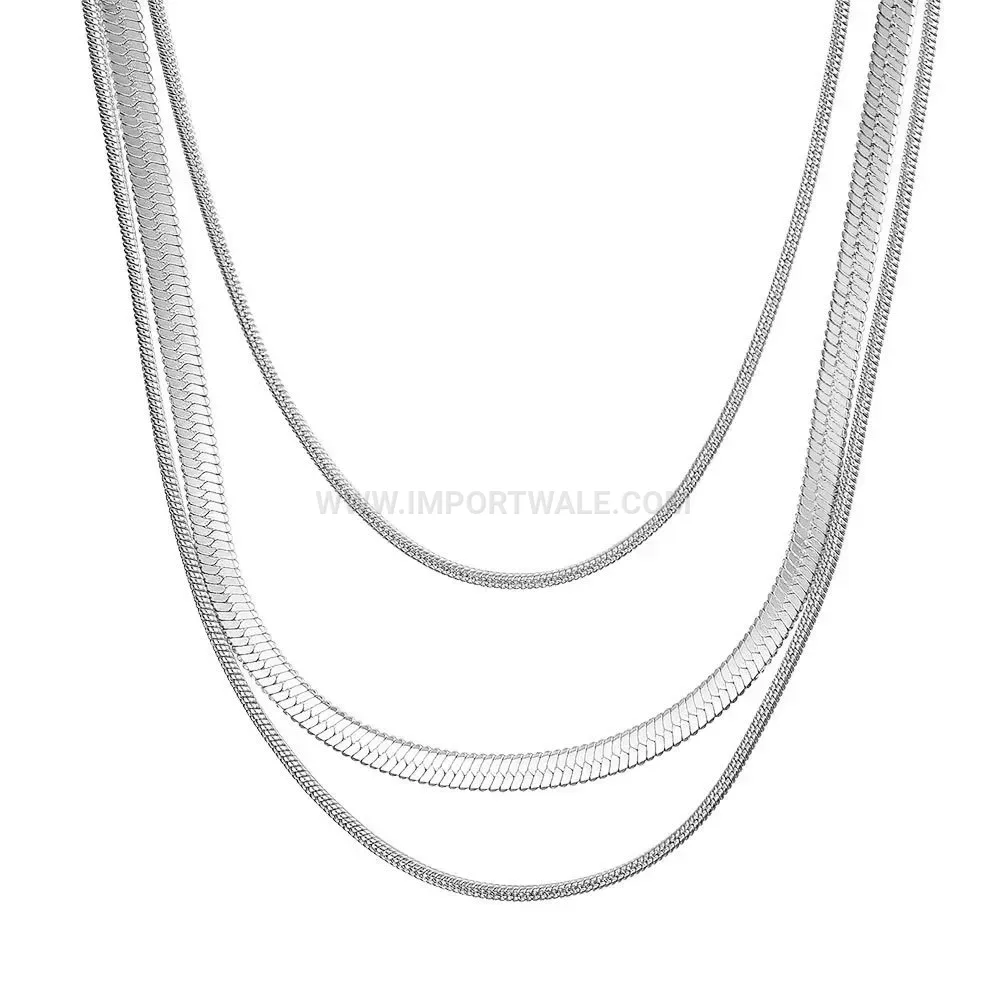 Triple Layer Flat Snake Chain Stainless Steel Choker Necklace
