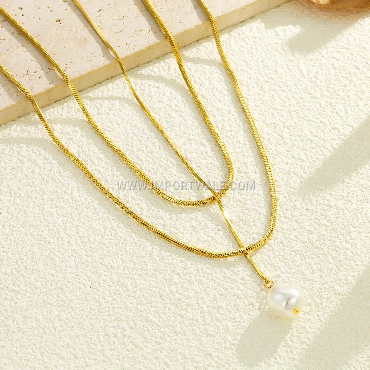 Freshwater Pearl Layered Y-Shape Stainless Steel Pendant Necklace