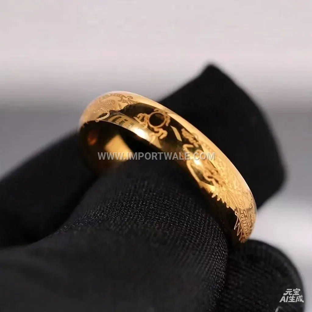 Etched Gold Tone Stainless Steel Dragon Ring
