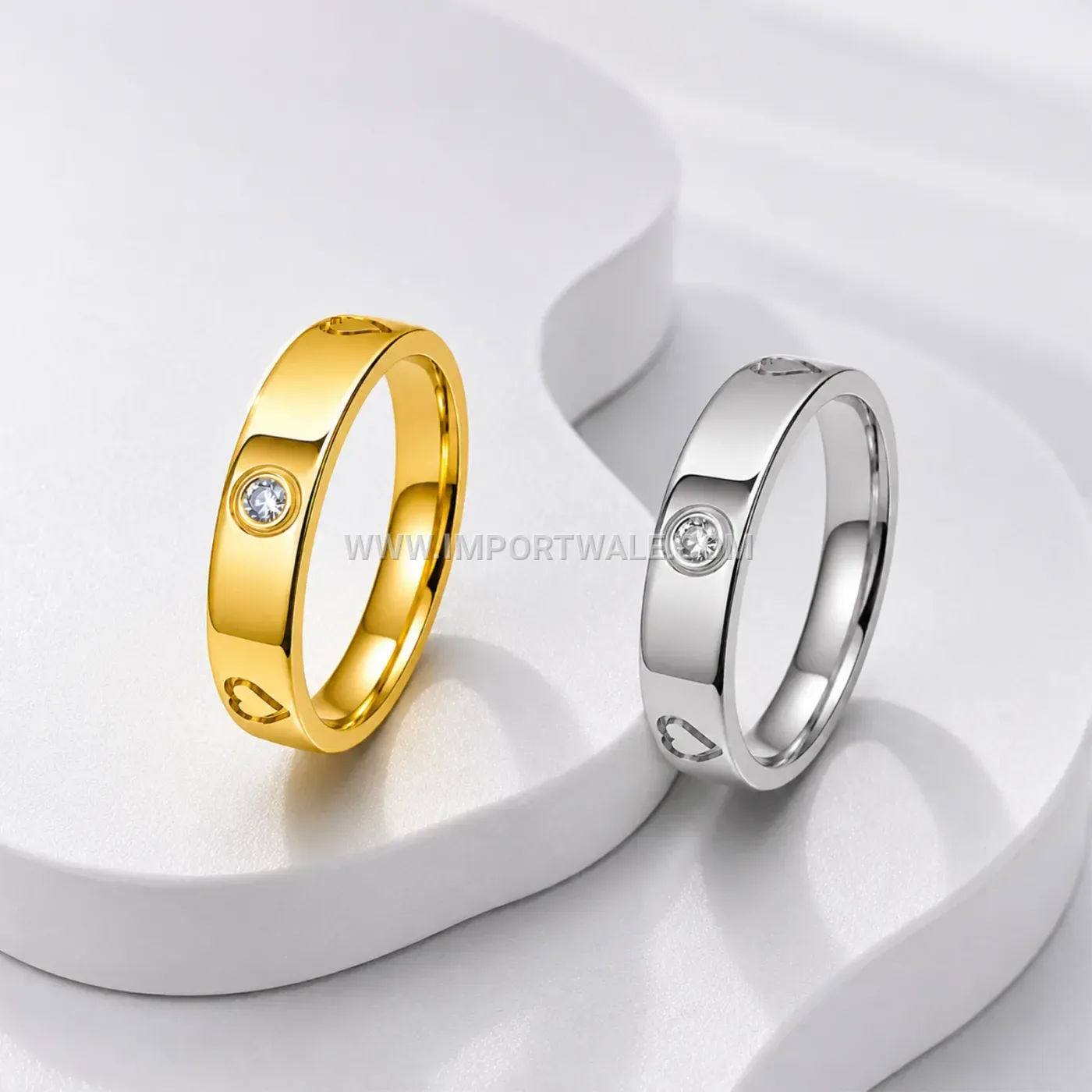 Heart Rhinestone Stainless Steel Band Ring