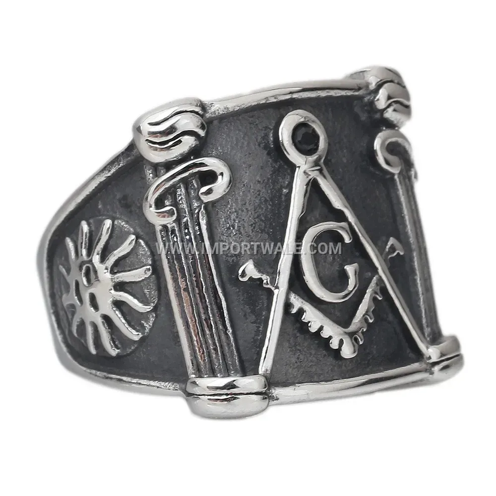 Vintage Masonic Emblem Stainless Steel Men Ring