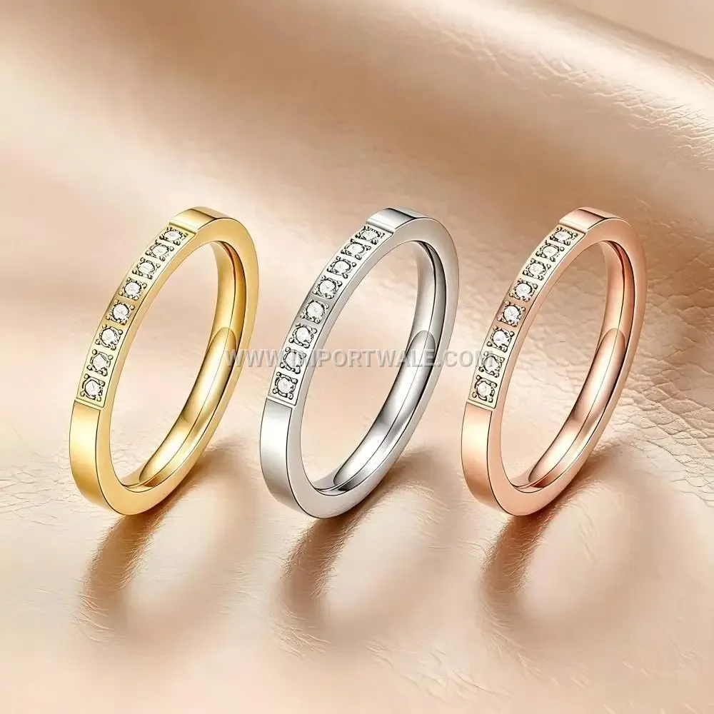 Geometrically Carved Stainless Steel Zircon Band Ring