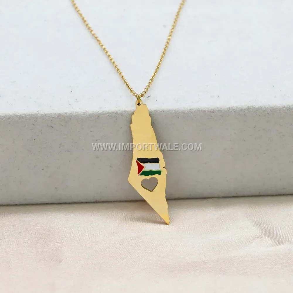 Hollow Cutout Map Silhouette Stainless Steel Pendant Necklace