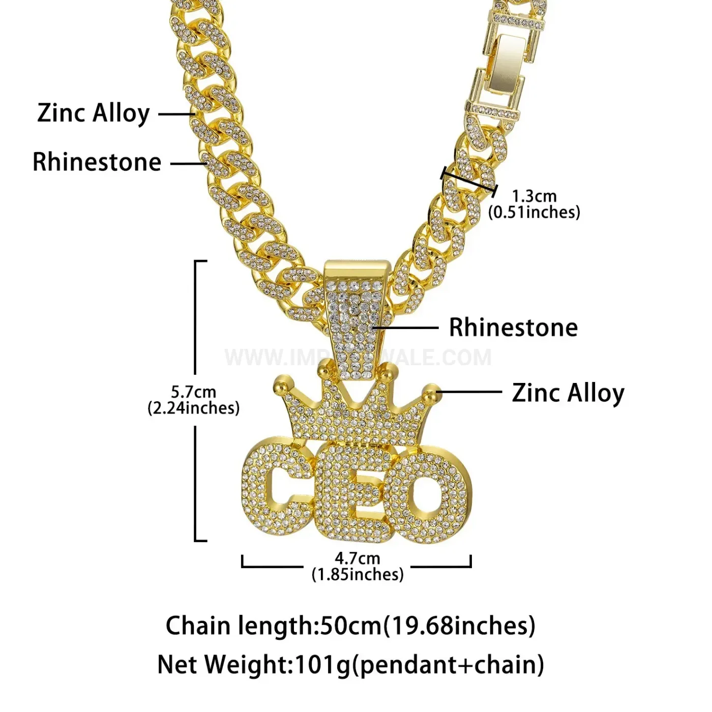 Iced Out Crown CEO Letter Pendant Cuban Chain Necklace