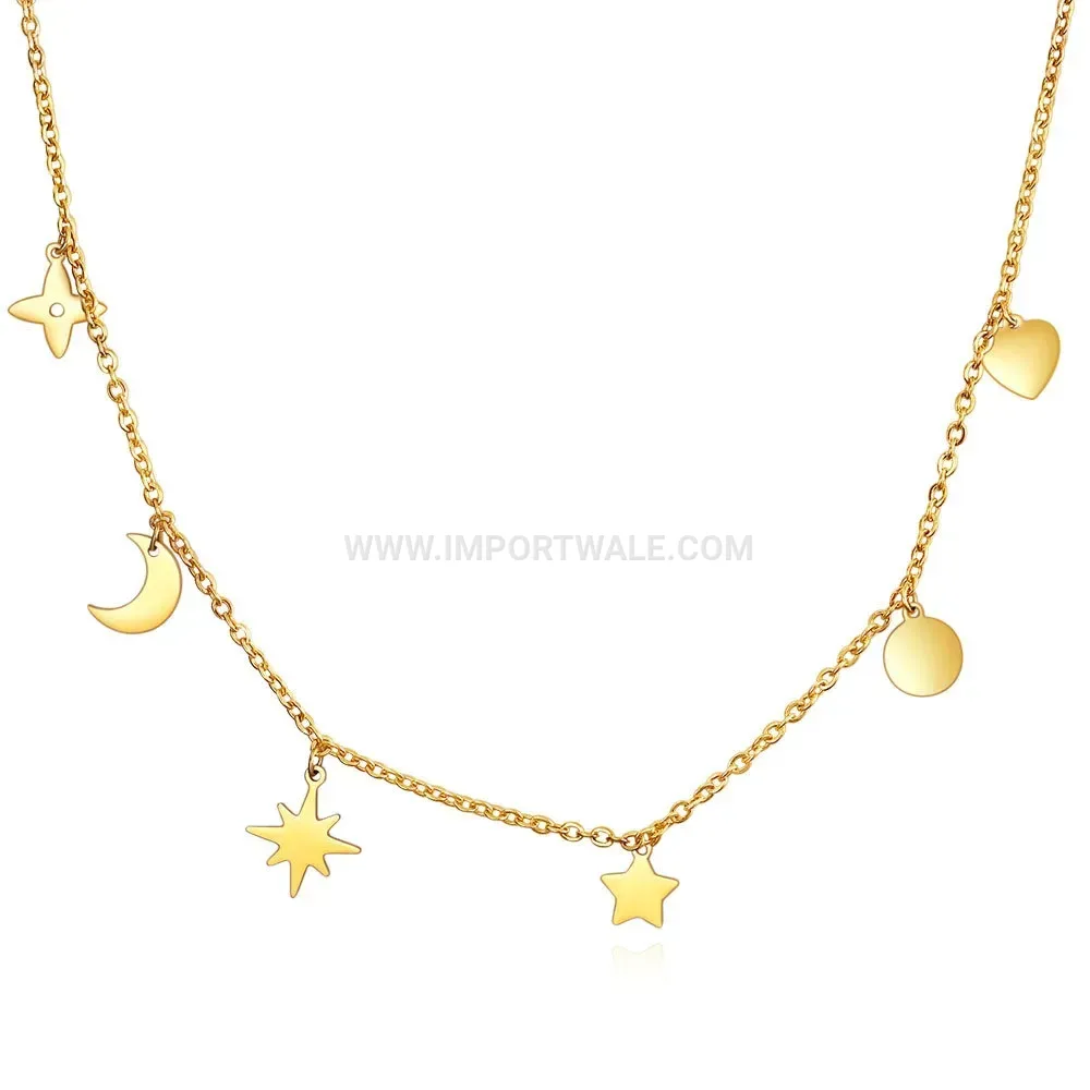 Minimalist Stainless Steel Celestial Star and Sun Pendant Chain Necklace