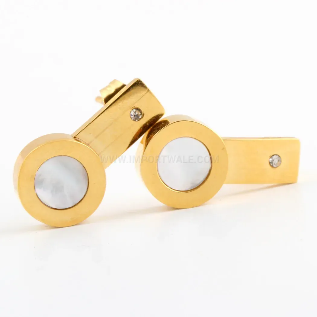 Modern Gold Stainless Steel Geometric Shell Disc Stud Earrings