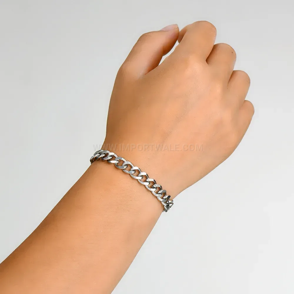 Vintage Eight Millimeter Stainless Steel Cuban Link Men Chain Bracelet