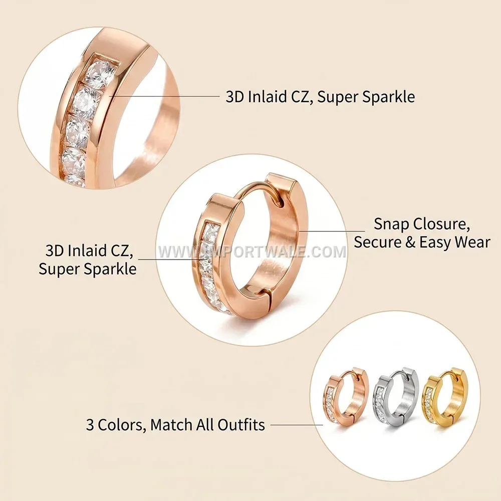 Gold Plated Stainless Steel Cubic Zirconia Clip On Earrings