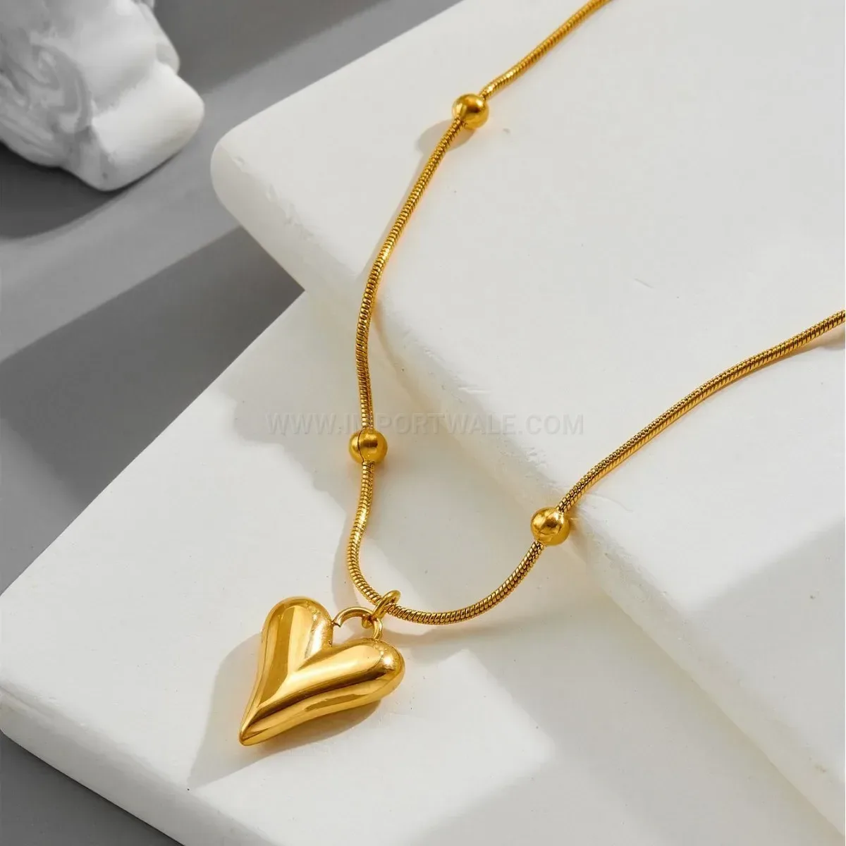 Modern Minimalist Vintage French Style Stainless Steel Heart Pendant Necklace