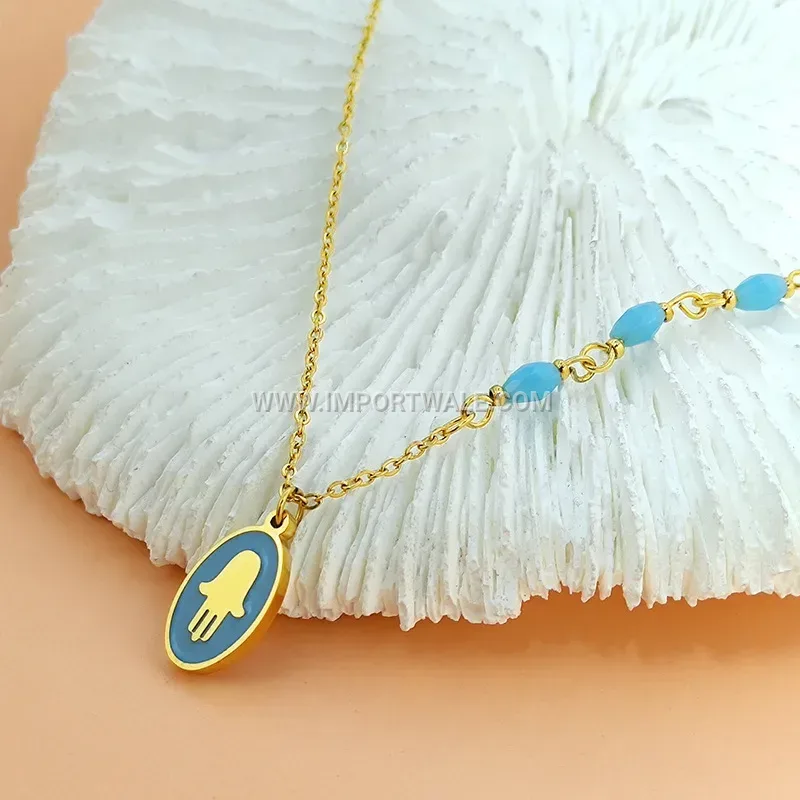 Gold Plated Titanium Steel Evil Eye Hand Pendant Necklace
