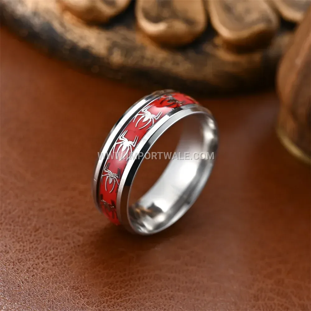 Red Spider Inlay Stainless Steel Band Ring
