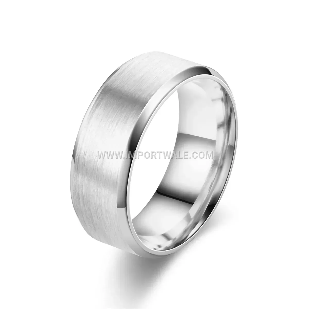 Brushed Matte Stainless Steel Ring with Double Beveled Edges