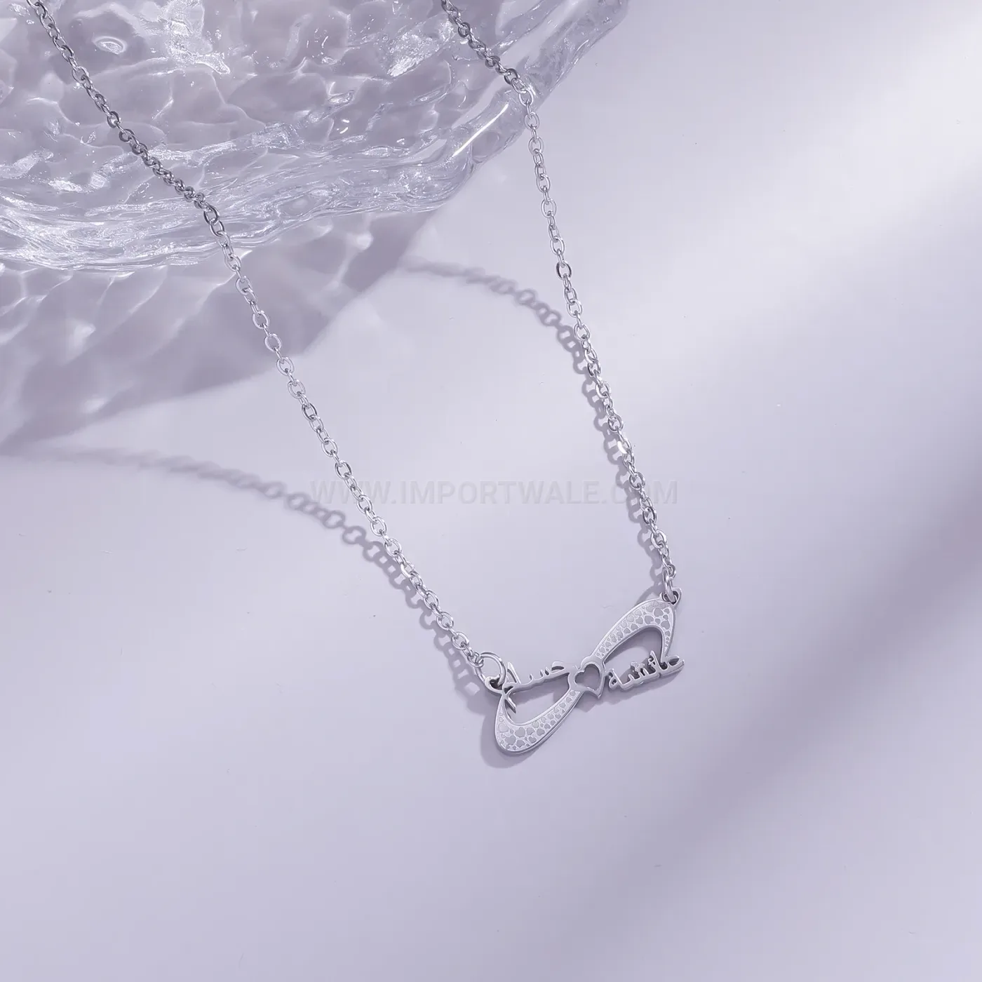 Fashion Stainless Steel Islamic Arabic Calligraphy Bow Pendant Necklace