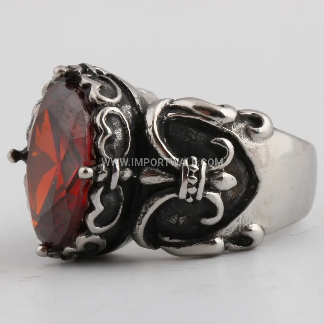 Gothic Rhinestone Wave Stainless Steel Band Ring