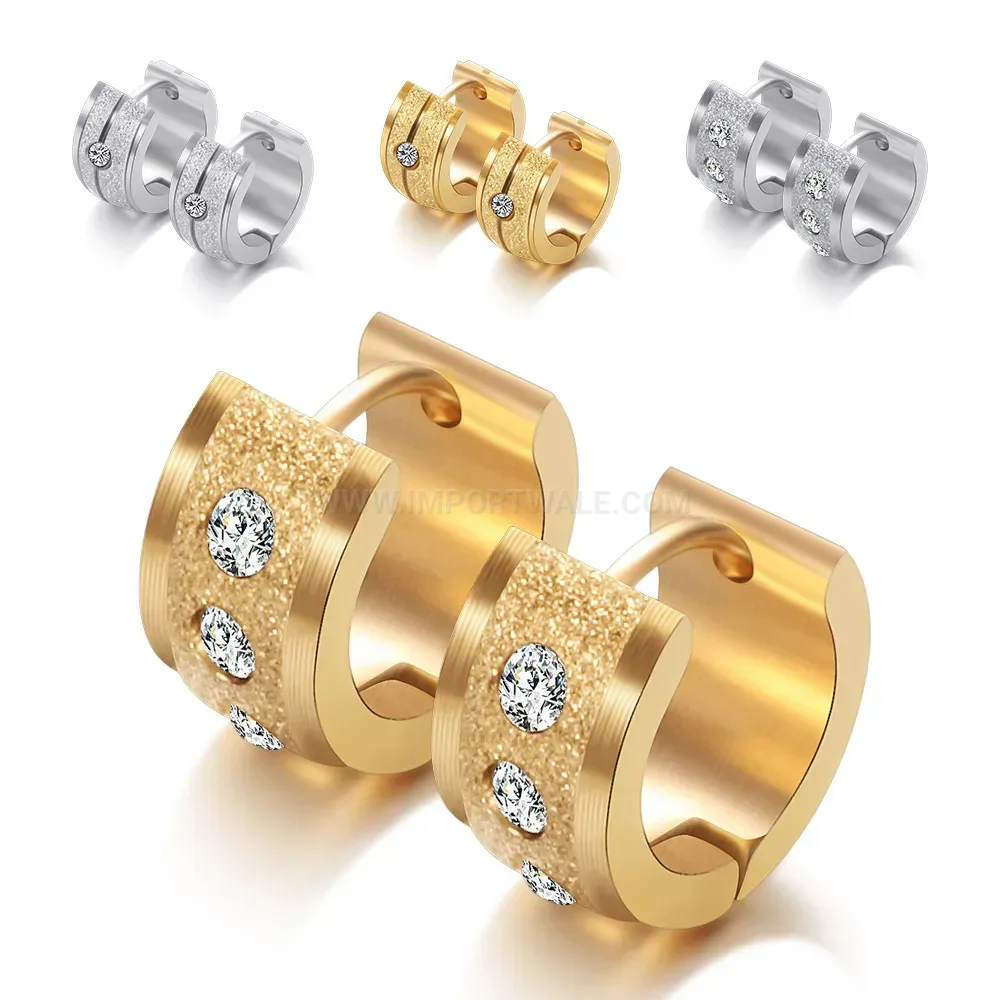 Elegant Frosted Cutout Circular Stainless Steel Huggie Earrings
