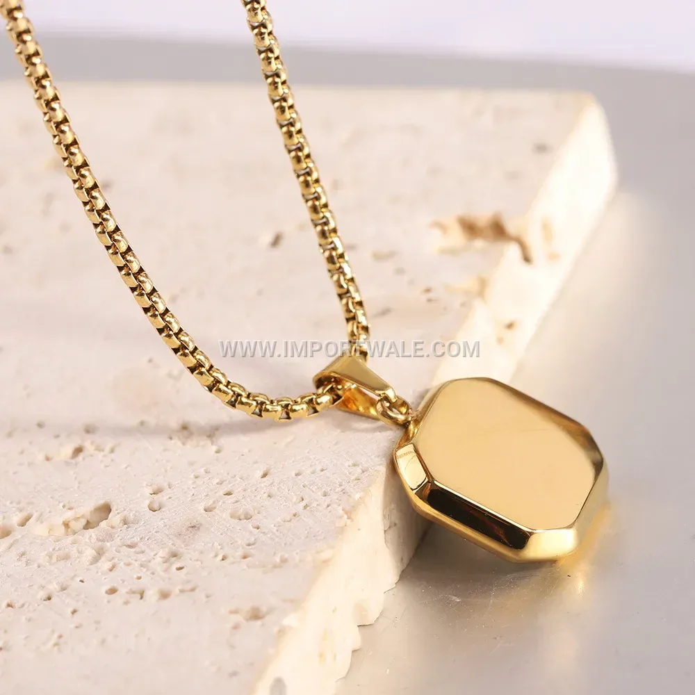 Square Gold Sandstone Rhinestone Encased Stainless Steel Necklace