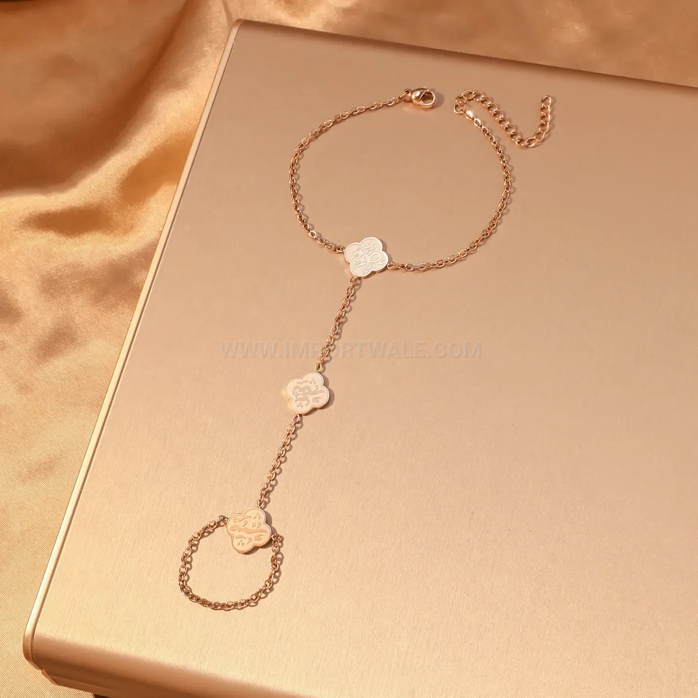 Stainless Steel Arabic Calligraphy Clover Hand Harness Finger Bracelet