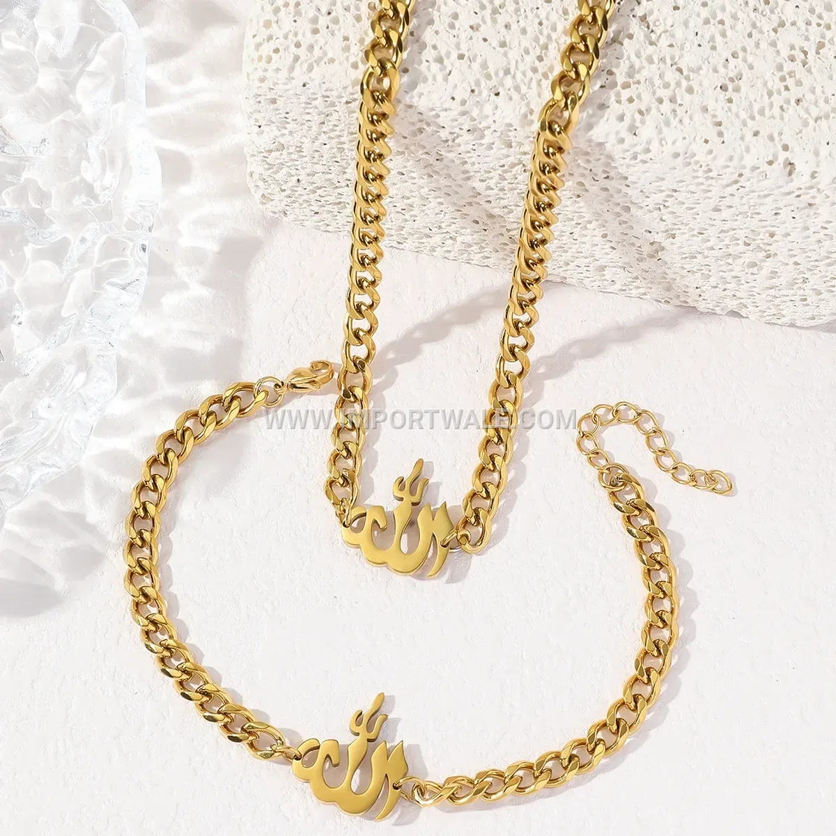 Gold Plated Stainless Steel Arabic Calligraphy Medallion Pendant Necklace
