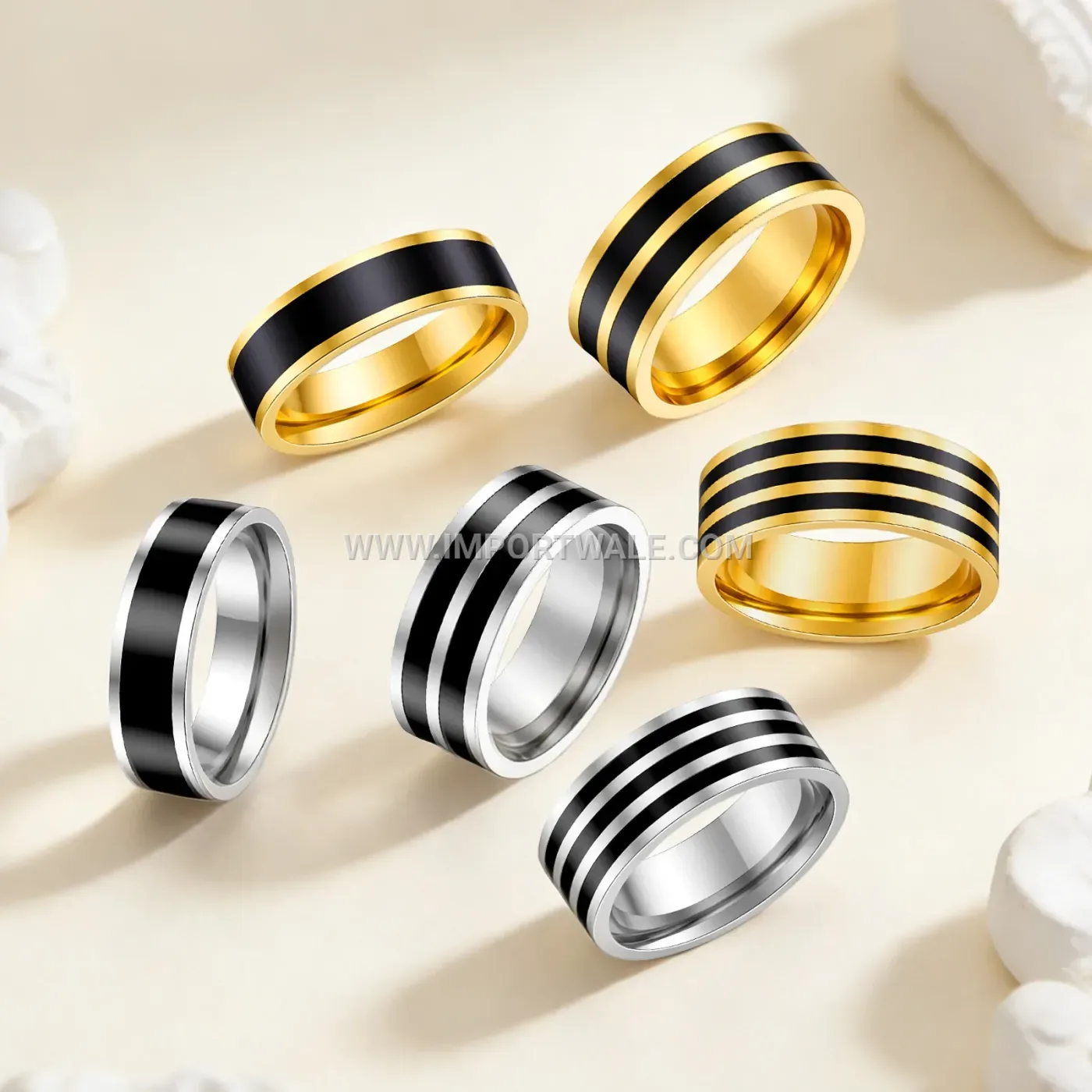 Minimalist Black Enamel Striped Stainless Steel Band Ring