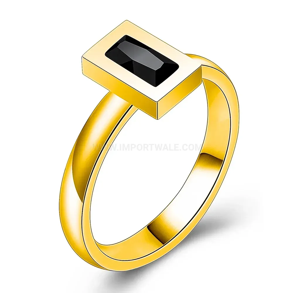 Modern Square Crystal Inset Stainless Steel Statement Ring