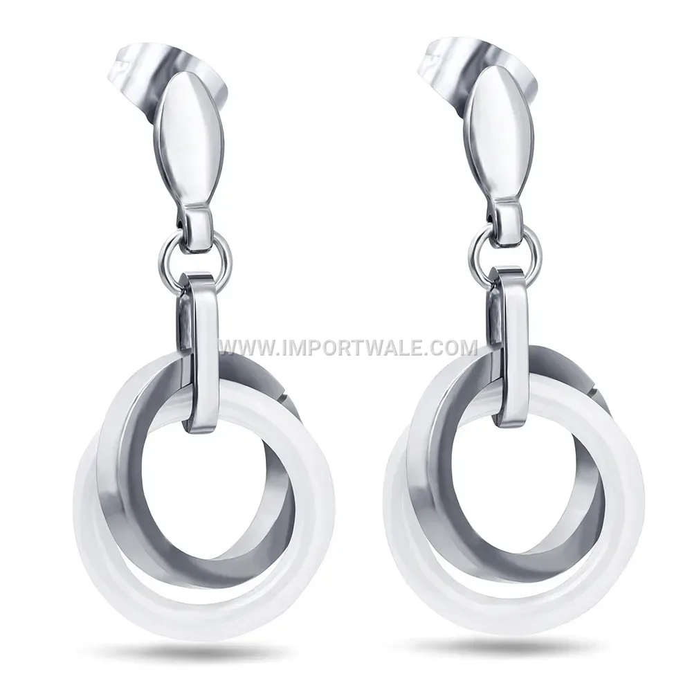 Minimalist Stainless Steel and Ceramic Circular Stud Earrings