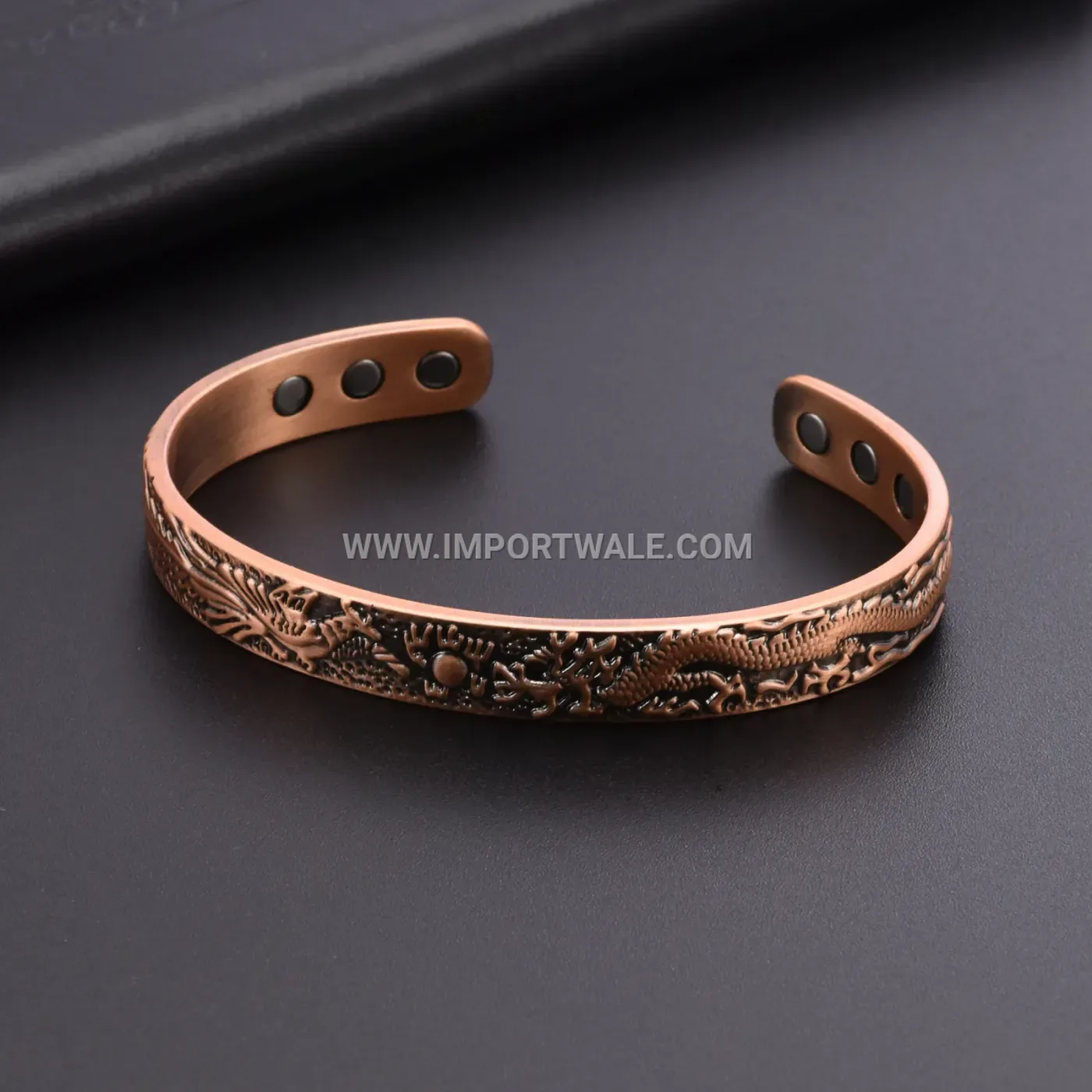 Vintage Dragon And Phoenix Pure Copper Magnetic Cuff Bracelet