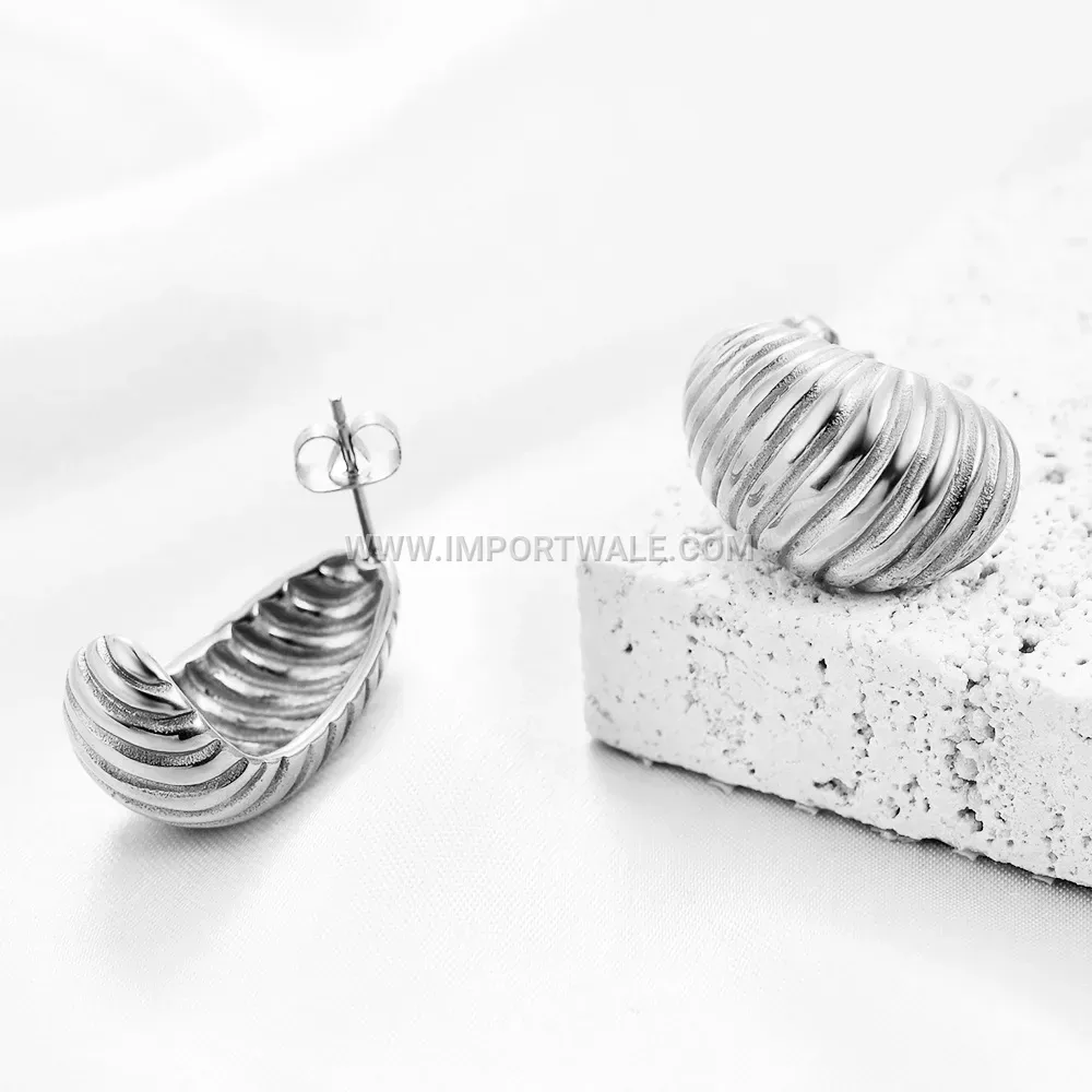 Textured Spiral Stainless Steel Drop Stud Earrings with Gold Plating