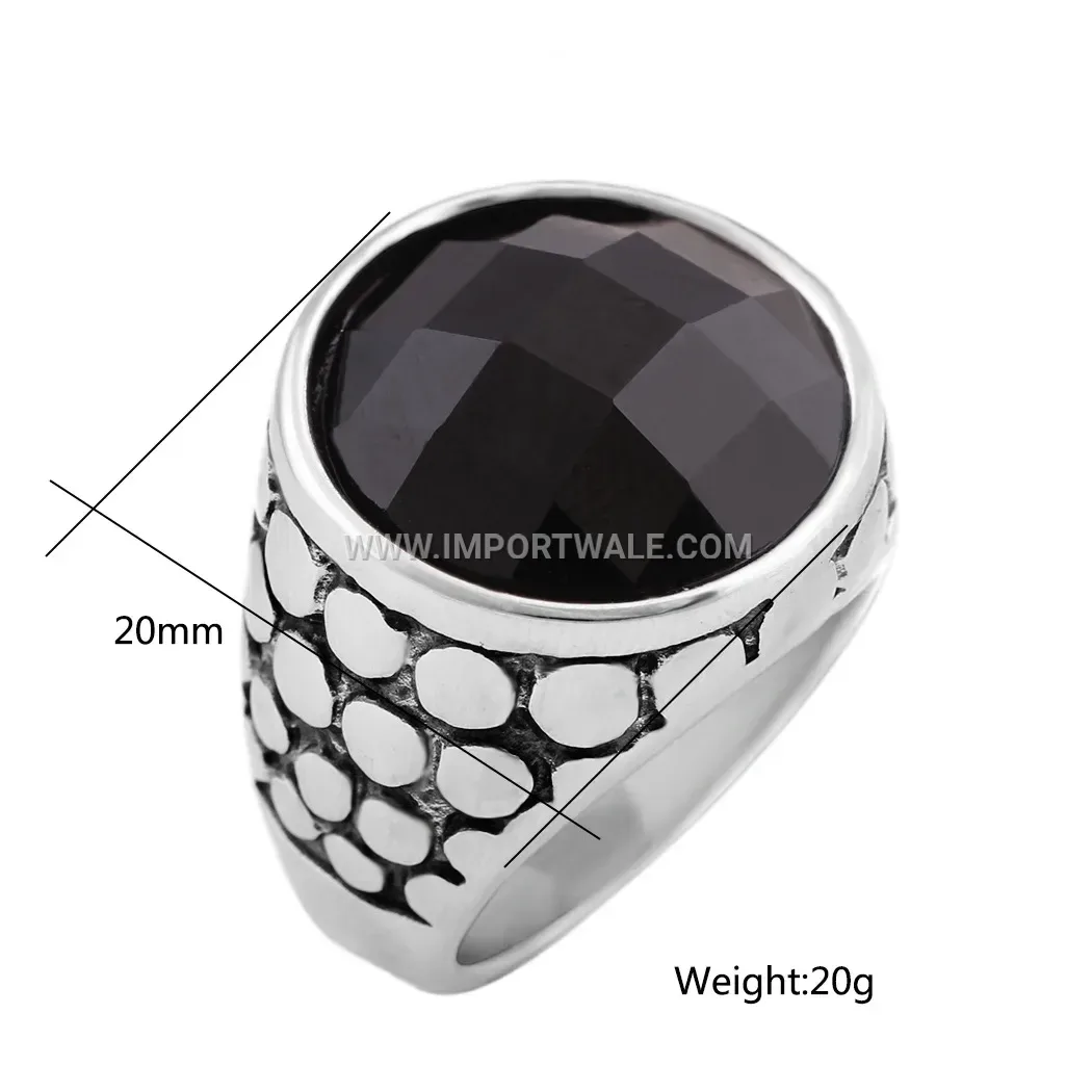Vintage Stainless Steel Black Gemstone Palace Signet Ring